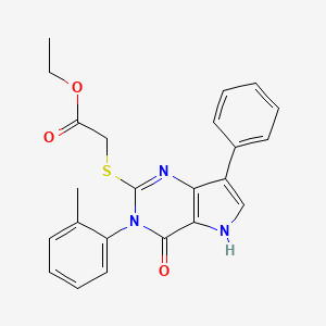 molecular formula C23H21N3O3S B2628653 ethyl 2-((4-oxo-7-phenyl-3-(o-tolyl)-4,5-dihydro-3H-pyrrolo[3,2-d]pyrimidin-2-yl)thio)acetate CAS No. 2034490-20-3