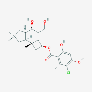 molecular formula C24H31ClO6 B026287 [(2R,4S,4aR,7aS,7bR)-4-hydroxy-3-(hydroxymethyl)-6,6,7b-trimethyl-2,4,4a,5,7,7a-hexahydro-1H-cyclobuta[e]inden-2-yl] 3-chloro-6-hydroxy-4-methoxy-2-methylbenzoate CAS No. 102092-23-9