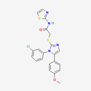 molecular formula C21H17ClN4O2S2 B2628711 2-((1-(3-chlorophenyl)-5-(4-methoxyphenyl)-1H-imidazol-2-yl)thio)-N-(thiazol-2-yl)acetamide CAS No. 1207058-19-2