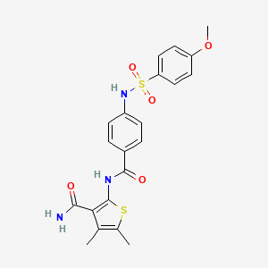 molecular formula C21H21N3O5S2 B2628772 2-(4-(4-甲氧基苯基磺酰氨基)苯甲酰氨基)-4,5-二甲基噻吩-3-甲酰胺 CAS No. 886912-90-9