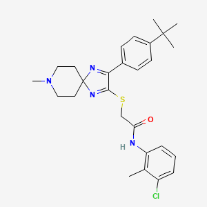 molecular formula C27H33ClN4OS B2628783 2-((3-(4-(tert-butyl)phenyl)-8-methyl-1,4,8-triazaspiro[4.5]deca-1,3-dien-2-yl)thio)-N-(3-chloro-2-methylphenyl)acetamide CAS No. 1189680-41-8