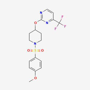 molecular formula C17H18F3N3O4S B2628789 2-[1-(4-Methoxyphenyl)sulfonylpiperidin-4-yl]oxy-4-(trifluoromethyl)pyrimidine CAS No. 2380080-25-9