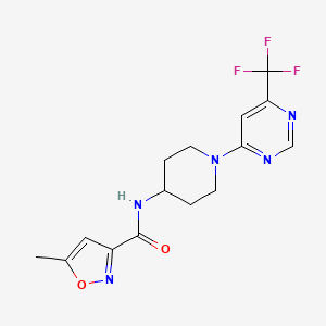 molecular formula C15H16F3N5O2 B2628795 5-methyl-N-(1-(6-(trifluoromethyl)pyrimidin-4-yl)piperidin-4-yl)isoxazole-3-carboxamide CAS No. 2034412-70-7