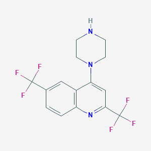 molecular formula C15H13F6N3 B2628805 1-[2,6-Bis(trifluoromethyl)quinol-4-yl]piperazine CAS No. 401567-74-6