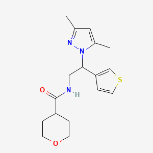 molecular formula C17H23N3O2S B2628827 N-[2-(3,5-dimethyl-1H-pyrazol-1-yl)-2-(thiophen-3-yl)ethyl]oxane-4-carboxamide CAS No. 2034492-45-8