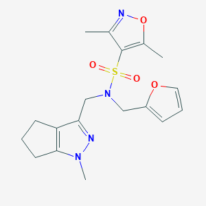 molecular formula C18H22N4O4S B2628830 N-(furan-2-ylmethyl)-3,5-dimethyl-N-((1-methyl-1,4,5,6-tetrahydrocyclopenta[c]pyrazol-3-yl)methyl)isoxazole-4-sulfonamide CAS No. 1795213-07-8