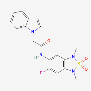 molecular formula C18H17FN4O3S B2628835 N-(6-fluoro-1,3-dimethyl-2,2-dioxido-1,3-dihydrobenzo[c][1,2,5]thiadiazol-5-yl)-2-(1H-indol-1-yl)acetamide CAS No. 2034588-72-0