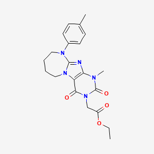 molecular formula C21H25N5O4 B2628871 ethyl 2-[1-methyl-10-(4-methylphenyl)-2,4-dioxo-1H,2H,3H,4H,6H,7H,8H,9H,10H-[1,3]diazepino[1,2-g]purin-3-yl]acetate CAS No. 842954-93-2