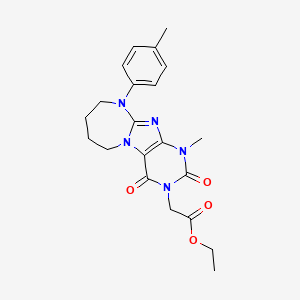 molecular formula C21H25N5O4 B2628871 Ethyl 2-[1-methyl-10-(4-methylphenyl)-2,4-dioxo-6,7,8,9-tetrahydropurino[7,8-a][1,3]diazepin-3-yl]acetate CAS No. 842954-93-2