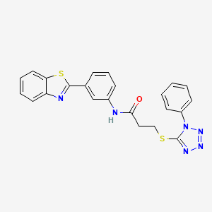 molecular formula C23H18N6OS2 B2628880 N-[3-(1,3-benzothiazol-2-yl)phenyl]-3-[(1-phenyl-1H-1,2,3,4-tetrazol-5-yl)sulfanyl]propanamide CAS No. 690645-04-6