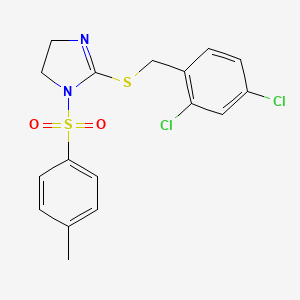 molecular formula C17H16Cl2N2O2S2 B2628881 2-((2,4-dichlorobenzyl)thio)-1-tosyl-4,5-dihydro-1H-imidazole CAS No. 868219-09-4