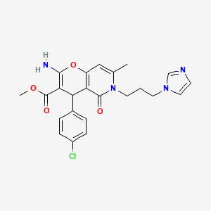 molecular formula C23H23ClN4O4 B2628909 methyl 2-amino-4-(4-chlorophenyl)-6-[3-(1H-imidazol-1-yl)propyl]-7-methyl-5-oxo-5,6-dihydro-4H-pyrano[3,2-c]pyridine-3-carboxylate CAS No. 758700-47-9
