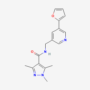 molecular formula C17H18N4O2 B2628994 N-((5-(furan-2-yl)pyridin-3-yl)methyl)-1,3,5-trimethyl-1H-pyrazole-4-carboxamide CAS No. 2034315-41-6