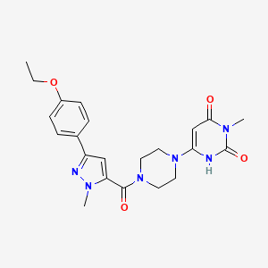 molecular formula C22H26N6O4 B2629001 6-(4-(3-(4-ethoxyphenyl)-1-methyl-1H-pyrazole-5-carbonyl)piperazin-1-yl)-3-methylpyrimidine-2,4(1H,3H)-dione CAS No. 2320415-65-2