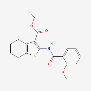 molecular formula C19H21NO4S B2629042 Ethyl 2-{[(2-methoxyphenyl)carbonyl]amino}-4,5,6,7-tetrahydro-1-benzothiophene-3-carboxylate CAS No. 300815-09-2