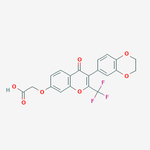 molecular formula C20H13F3O7 B2629063 [3-(2,3-Dihydro-benzo[1,4]dioxin-6-yl)-4-oxo-2-trifluoromethyl-4H-chromen-7-yloxy]-acetic acid CAS No. 317342-92-0