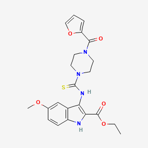 molecular formula C22H24N4O5S B2629070 ethyl 3-{[4-(furan-2-carbonyl)piperazine-1-carbothioyl]amino}-5-methoxy-1H-indole-2-carboxylate CAS No. 866844-59-9