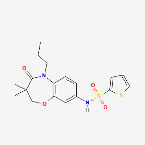 molecular formula C18H22N2O4S2 B2629163 N-(3,3-dimethyl-4-oxo-5-propyl-2,3,4,5-tetrahydro-1,5-benzoxazepin-8-yl)thiophene-2-sulfonamide CAS No. 922124-11-6