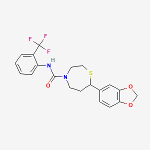 molecular formula C20H19F3N2O3S B2629243 7-(benzo[d][1,3]dioxol-5-yl)-N-(2-(trifluoromethyl)phenyl)-1,4-thiazepane-4-carboxamide CAS No. 1705429-05-5
