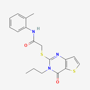 molecular formula C18H19N3O2S2 B2629251 N-(2-methylphenyl)-2-({4-oxo-3-propyl-3H,4H-thieno[3,2-d]pyrimidin-2-yl}sulfanyl)acetamide CAS No. 1252862-94-4