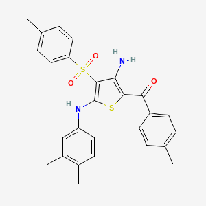 molecular formula C27H26N2O3S2 B2629290 N2-(3,4-dimethylphenyl)-5-(4-methylbenzoyl)-3-(4-methylbenzenesulfonyl)thiophene-2,4-diamine CAS No. 947169-33-7