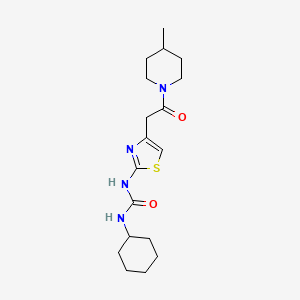 molecular formula C18H28N4O2S B2629294 1-Cyclohexyl-3-(4-(2-(4-methylpiperidin-1-yl)-2-oxoethyl)thiazol-2-yl)urea CAS No. 921492-58-2