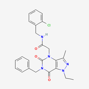 molecular formula C24H24ClN5O3 B2629309 2-{6-benzyl-1-ethyl-3-methyl-5,7-dioxo-1H,4H,5H,6H,7H-pyrazolo[4,3-d]pyrimidin-4-yl}-N-[(2-chlorophenyl)methyl]acetamide CAS No. 1216948-53-6
