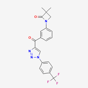 molecular formula C21H17F3N4O2 B2629348 3,3-dimethyl-1-[3-({1-[4-(trifluoromethyl)phenyl]-1H-1,2,3-triazol-4-yl}carbonyl)phenyl]-2-azetanone CAS No. 865659-07-0