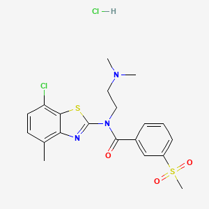 molecular formula C20H23Cl2N3O3S2 B2629350 N-(7-chloro-4-methyl-1,3-benzothiazol-2-yl)-N-[2-(dimethylamino)ethyl]-3-methylsulfonylbenzamide;hydrochloride CAS No. 1216728-01-6