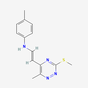 molecular formula C14H16N4S B2629362 N-{2-[6-methyl-3-(methylsulfanyl)-1,2,4-triazin-5-yl]vinyl}-N-(4-methylphenyl)amine CAS No. 1164470-24-9