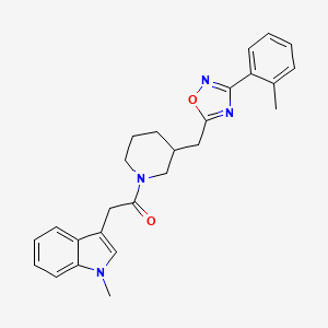 molecular formula C26H28N4O2 B2629371 2-(1-methyl-1H-indol-3-yl)-1-(3-((3-(o-tolyl)-1,2,4-oxadiazol-5-yl)methyl)piperidin-1-yl)ethanone CAS No. 2034362-51-9