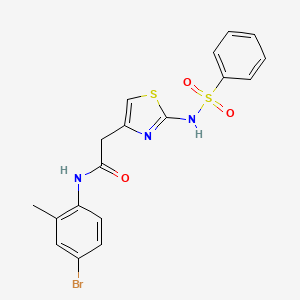 molecular formula C18H16BrN3O3S2 B2629373 2-(2-benzenesulfonamido-1,3-thiazol-4-yl)-N-(4-bromo-2-methylphenyl)acetamide CAS No. 922055-15-0