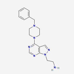 molecular formula C18H23N7 B2629378 2-[4-(4-Benzylpiperazin-1-yl)pyrazolo[3,4-d]pyrimidin-1-yl]ethanamine CAS No. 1105196-37-9