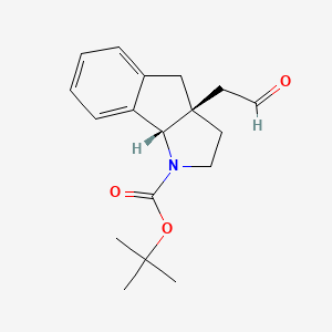 molecular formula C18H23NO3 B2629405 rac-tert-butyl (3aR,8bS)-3a-(2-oxoethyl)-1H,2H,3H,3aH,4H,8bH-indeno[1,2-b]pyrrole-1-carboxylate CAS No. 2413365-18-9