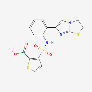 molecular formula C17H15N3O4S3 B2629411 methyl 3-(N-(2-(2,3-dihydroimidazo[2,1-b]thiazol-6-yl)phenyl)sulfamoyl)thiophene-2-carboxylate CAS No. 2034289-89-7