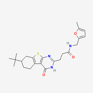 molecular formula C23H29N3O3S B2629474 N-[(5-METHYL-2-FURYL)METHYL]-3-[7-(2-METHYL-2-PROPANYL)-4-OXO-3,4,5,6,7,8-HEXAHYDRO[1]BENZOTHIENO[2,3-D]PYRIMIDIN-2-YL]PROPANAMIDE CAS No. 950346-45-9