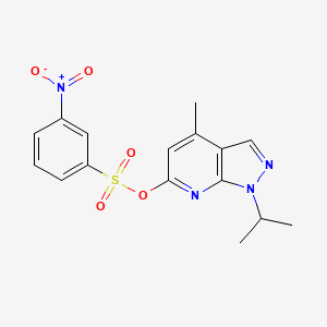 molecular formula C16H16N4O5S B2629479 4-methyl-1-(propan-2-yl)-1H-pyrazolo[3,4-b]pyridin-6-yl 3-nitrobenzene-1-sulfonate CAS No. 929975-54-2