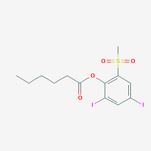 molecular formula C13H16I2O4S B2629489 2,4-Diiodo-6-(methylsulfonyl)phenyl hexanoate CAS No. 400087-36-7