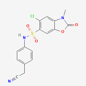 molecular formula C16H12ClN3O4S B2629497 5-chloro-N-[4-(cyanomethyl)phenyl]-3-methyl-2-oxo-2,3-dihydro-1,3-benzoxazole-6-sulfonamide CAS No. 898917-23-2
