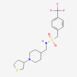 molecular formula C18H25F3N2O2S2 B2629509 N-((1-(tetrahydrothiophen-3-yl)piperidin-4-yl)methyl)-1-(4-(trifluoromethyl)phenyl)methanesulfonamide CAS No. 2034572-94-4