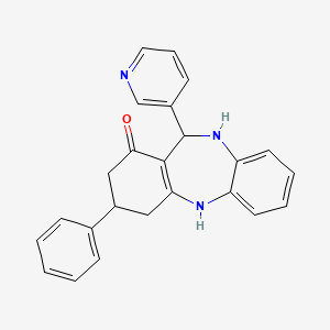 molecular formula C24H21N3O B2629523 14-Phenyl-10-(pyridin-3-yl)-2,9-diazatricyclo[9.4.0.0^{3,8}]pentadeca-1(11),3,5,7-tetraen-12-one CAS No. 312626-57-6