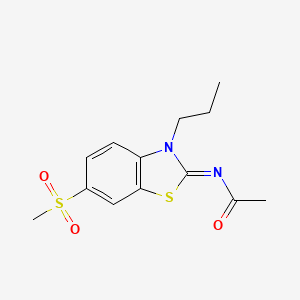 molecular formula C13H16N2O3S2 B2629534 N-[(2Z)-6-methanesulfonyl-3-propyl-2,3-dihydro-1,3-benzothiazol-2-ylidene]acetamide CAS No. 897501-40-5