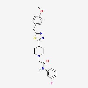 molecular formula C23H25FN4O2S B2629535 N-(3-fluorophenyl)-2-(4-(5-(4-methoxybenzyl)-1,3,4-thiadiazol-2-yl)piperidin-1-yl)acetamide CAS No. 1251612-00-6