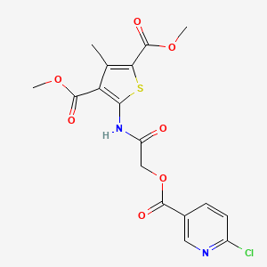 molecular formula C17H15ClN2O7S B2629537 Dimethyl 5-[[2-(6-chloropyridine-3-carbonyl)oxyacetyl]amino]-3-methylthiophene-2,4-dicarboxylate CAS No. 1208797-82-3