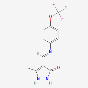 molecular formula C12H10F3N3O2 B2629543 5-methyl-4-{[4-(trifluoromethoxy)anilino]methylene}-2,4-dihydro-3H-pyrazol-3-one CAS No. 338394-40-4