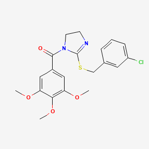 molecular formula C20H21ClN2O4S B2629561 (2-((3-chlorobenzyl)thio)-4,5-dihydro-1H-imidazol-1-yl)(3,4,5-trimethoxyphenyl)methanone CAS No. 851808-19-0