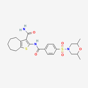 molecular formula C23H29N3O5S2 B2629570 2-(4-((2,6-dimethylmorpholino)sulfonyl)benzamido)-5,6,7,8-tetrahydro-4H-cyclohepta[b]thiophene-3-carboxamide CAS No. 397279-52-6