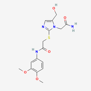 2-((1-(2-amino-2-oxoethyl)-5-(hydroxymethyl)-1H-imidazol-2-yl)thio)-N-(3,4-dimethoxyphenyl)acetamide