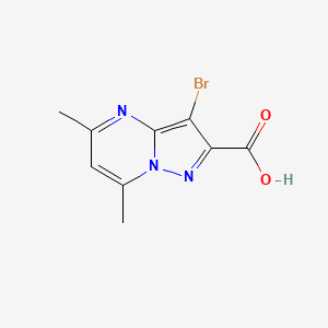 molecular formula C9H8BrN3O2 B2629595 3-Bromo-5,7-dimethylpyrazolo[1,5-a]pyrimidine-2-carboxylic acid CAS No. 294194-46-0