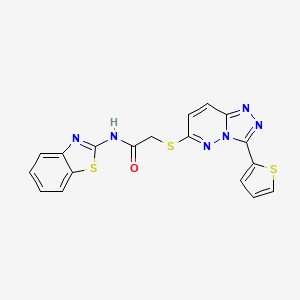 molecular formula C18H12N6OS3 B2629620 N-(1,3-benzothiazol-2-yl)-2-{[3-(thiophen-2-yl)-[1,2,4]triazolo[4,3-b]pyridazin-6-yl]sulfanyl}acetamide CAS No. 868966-81-8